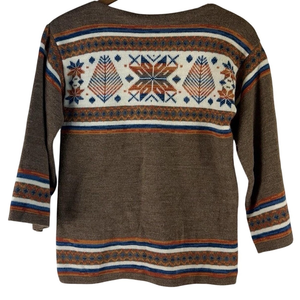 VTG Mademoiselle Knitwear‎ Fair Isle Sweater Brown Southwest Pattern Acrylic